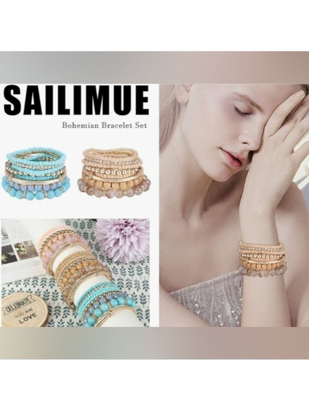 Sailimue beaded bracelets set of 8 - Picture 5 of 10